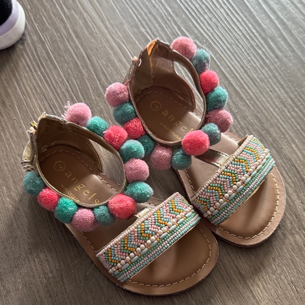 Accessorize Kids Sandals with Pink and Green Pom Poms